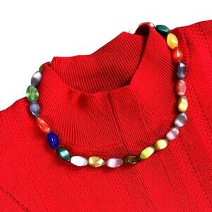 Rainbow Multicolor Cat's Eye Style Beaded Necklace Oval Beads 18" Lobster Clasp